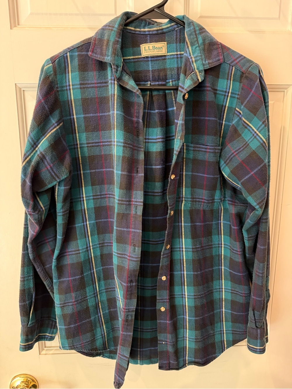 L.L. Bean Teal and Navy Plaid Button-Down Shirt vintage
